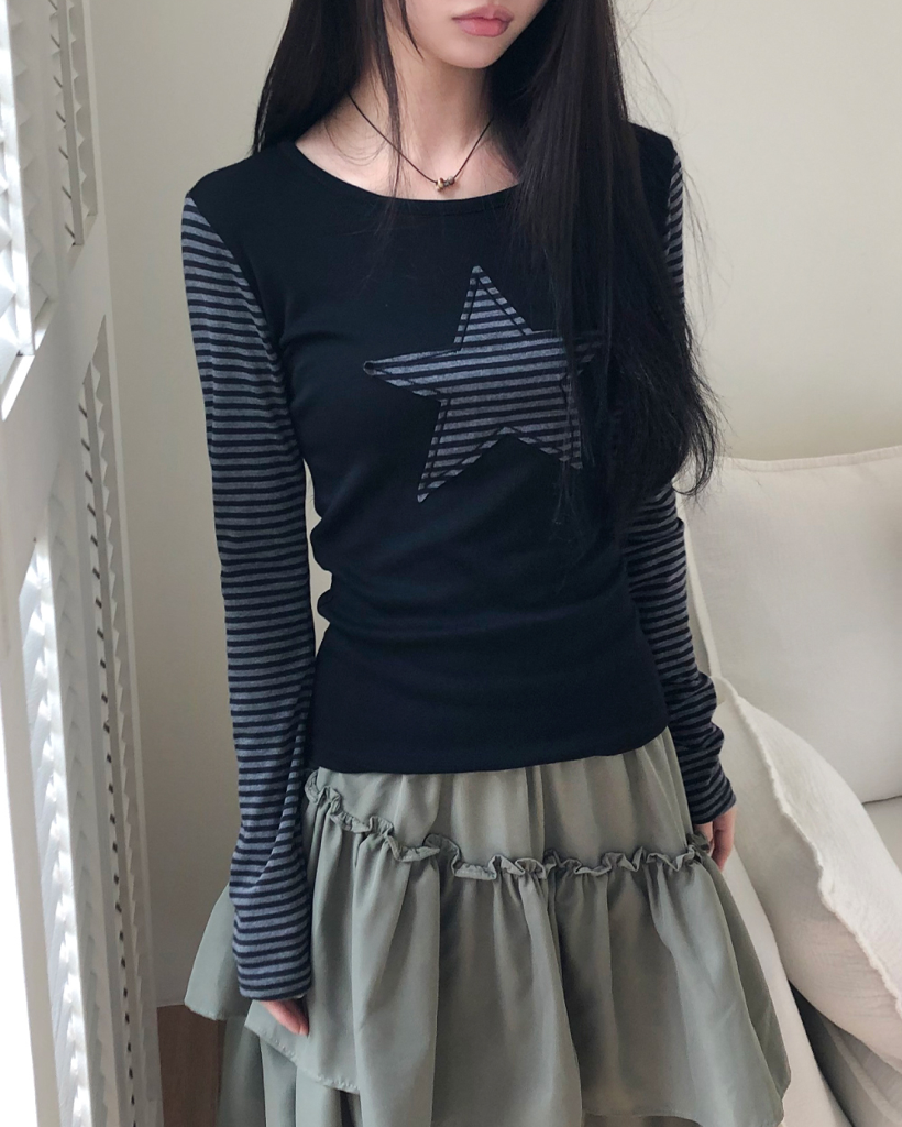 スターパッチワークボーダーTシャツ