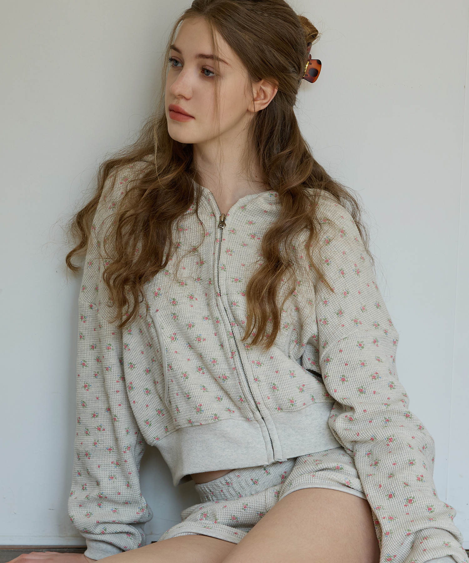 Andy Flower Waffle Hood Zip-up (Oatmeal)