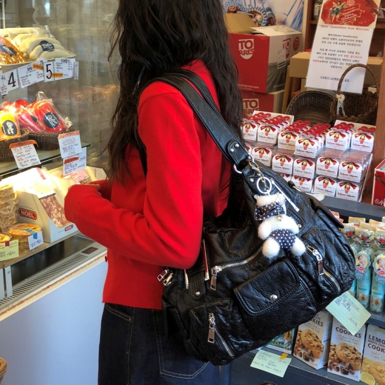 マルチレザーポケットトートバッグ/ショルダーバッグ