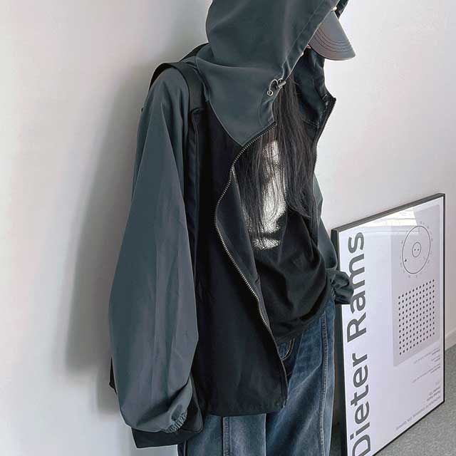 [ビッグサイズ] 2WAYフード付きバイカラーマウンテンパーカー