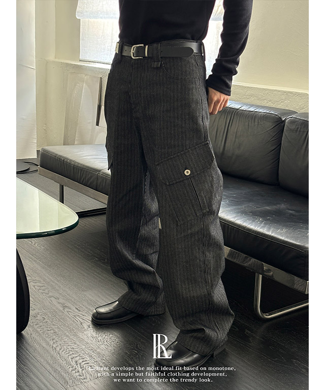 [original] Stripe corduroy wide cargo pants