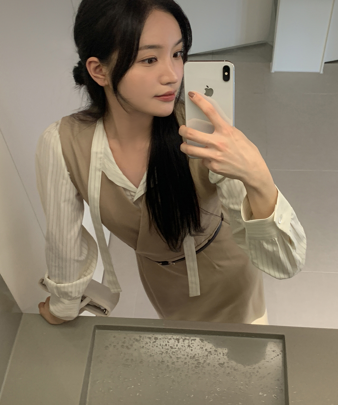 ベルトVネックロングワンピース