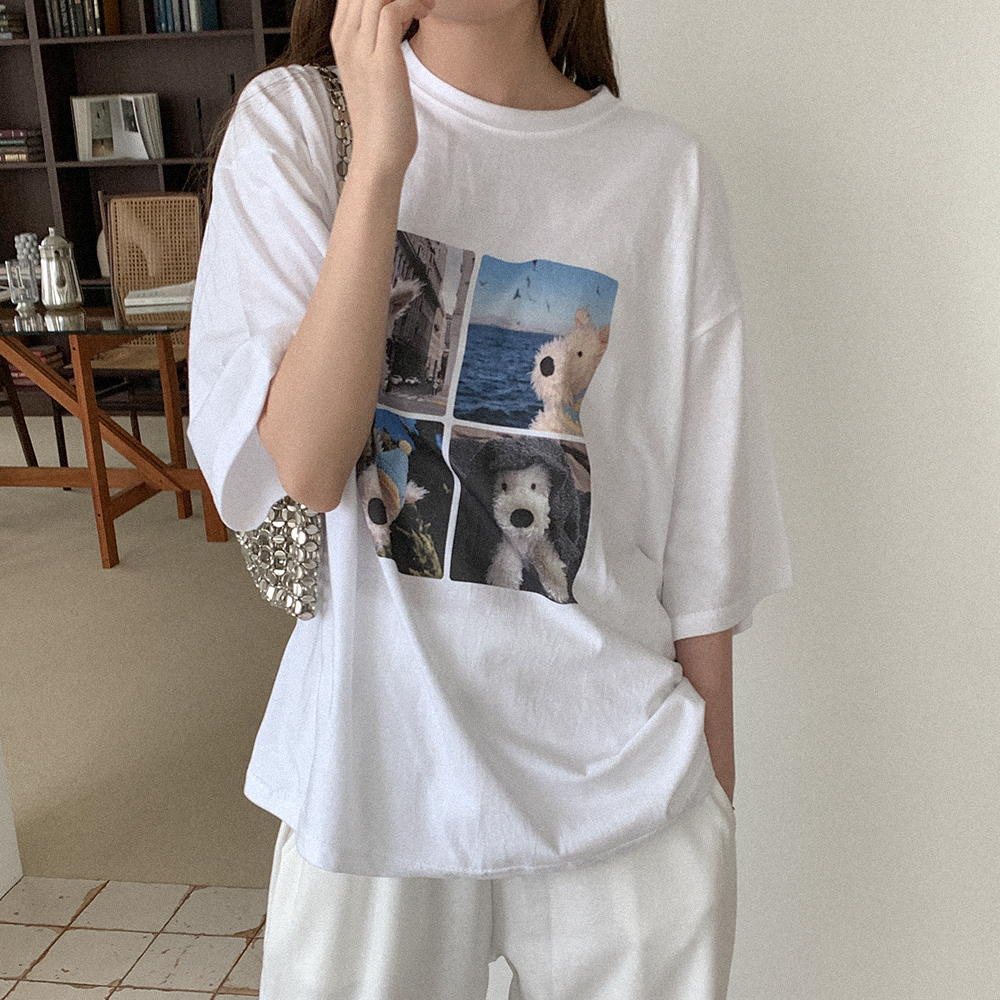 コットンプリントオーバーサイズTシャツ