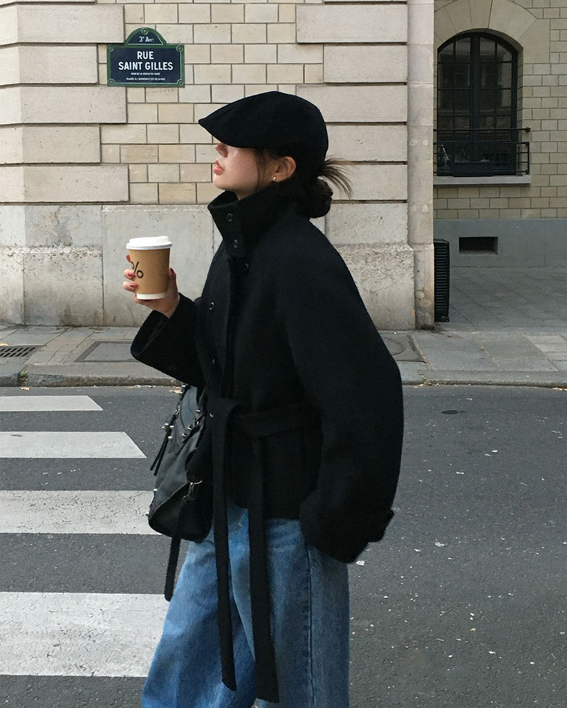 ORIGINAL]センターウエスト紐ウールショートコート | ファッション通販