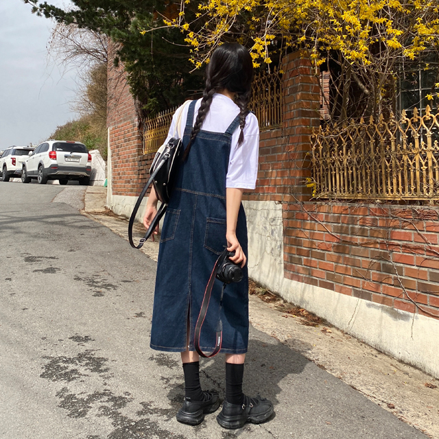 レイヤードロングデニムオーバーオールワンピース | ファッション通販