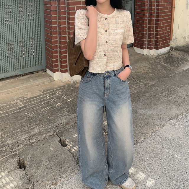 ドゥロワー　半袖　ジャケット　ツイード 36 ドゥロワー半袖ジャケットツイード 36