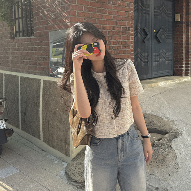 クロップド半袖ツイードジャケット | ファッション通販サイト NUGU