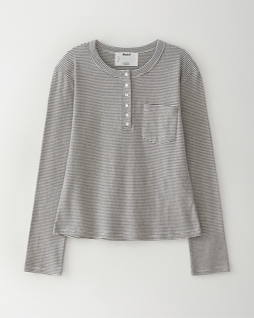 Bluesf bloom stripe henley neck