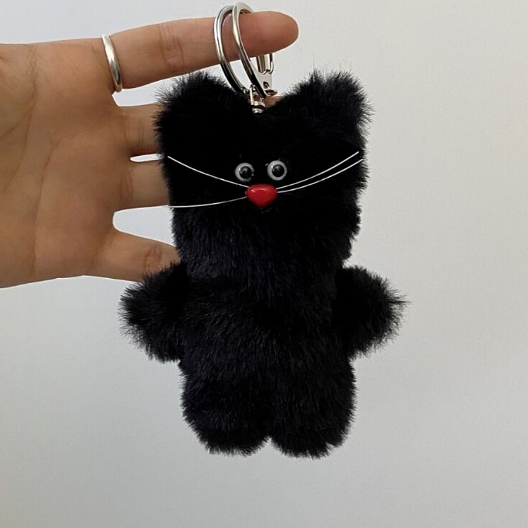 【ABOE】韓国＊猫キーリング3色展開 韓国人気☆かわいいキーリング☆ネコ ぬいぐるみキーホルダー