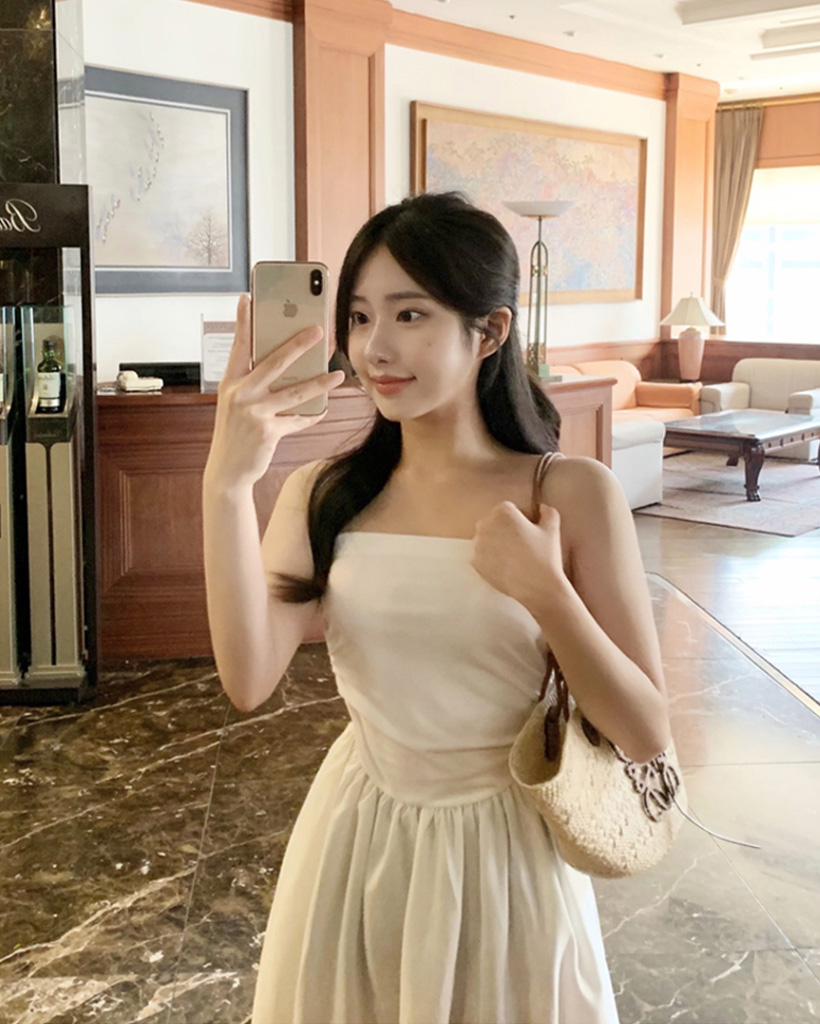 シンプルベーシックチューブトップロングワンピース