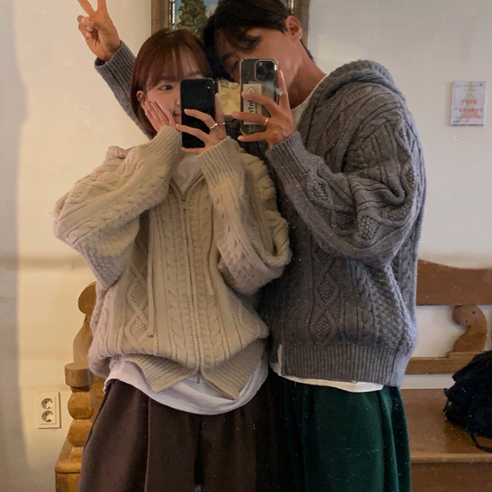 [UNISEX]プレミアムフード付きニットパーカー