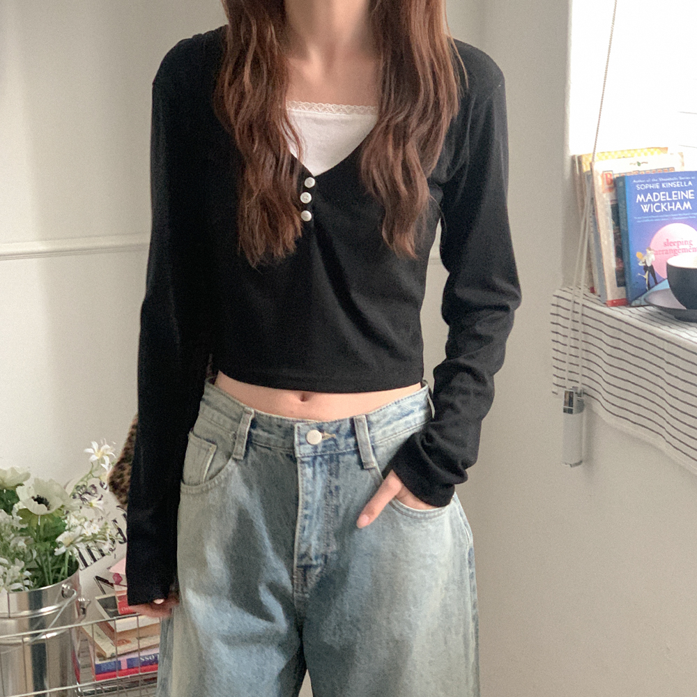 レイヤードボタンクロップドTシャツ | ファッション通販サイト NUGU