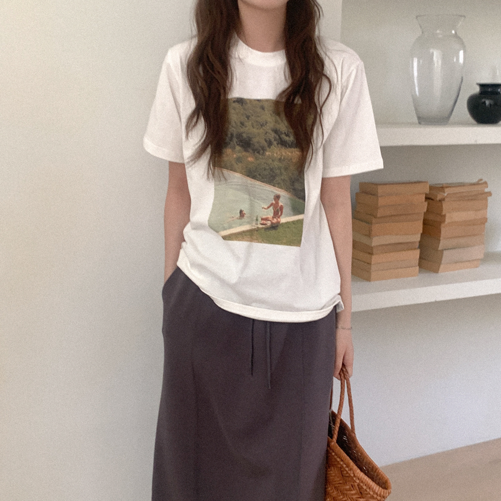 コットンプリント半袖Tシャツ