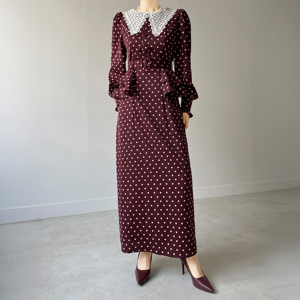 【美品】トリーバーチ シルク ペプラム 総柄 ワンピース ドット ふんわりフレア set]オールランナーレースカラードットペプラムロングワンピース