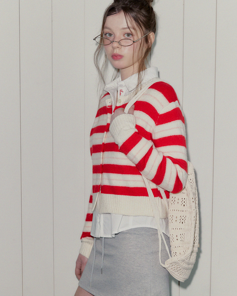 Mohenn Stripe Contrast Crop Knit Cardigan