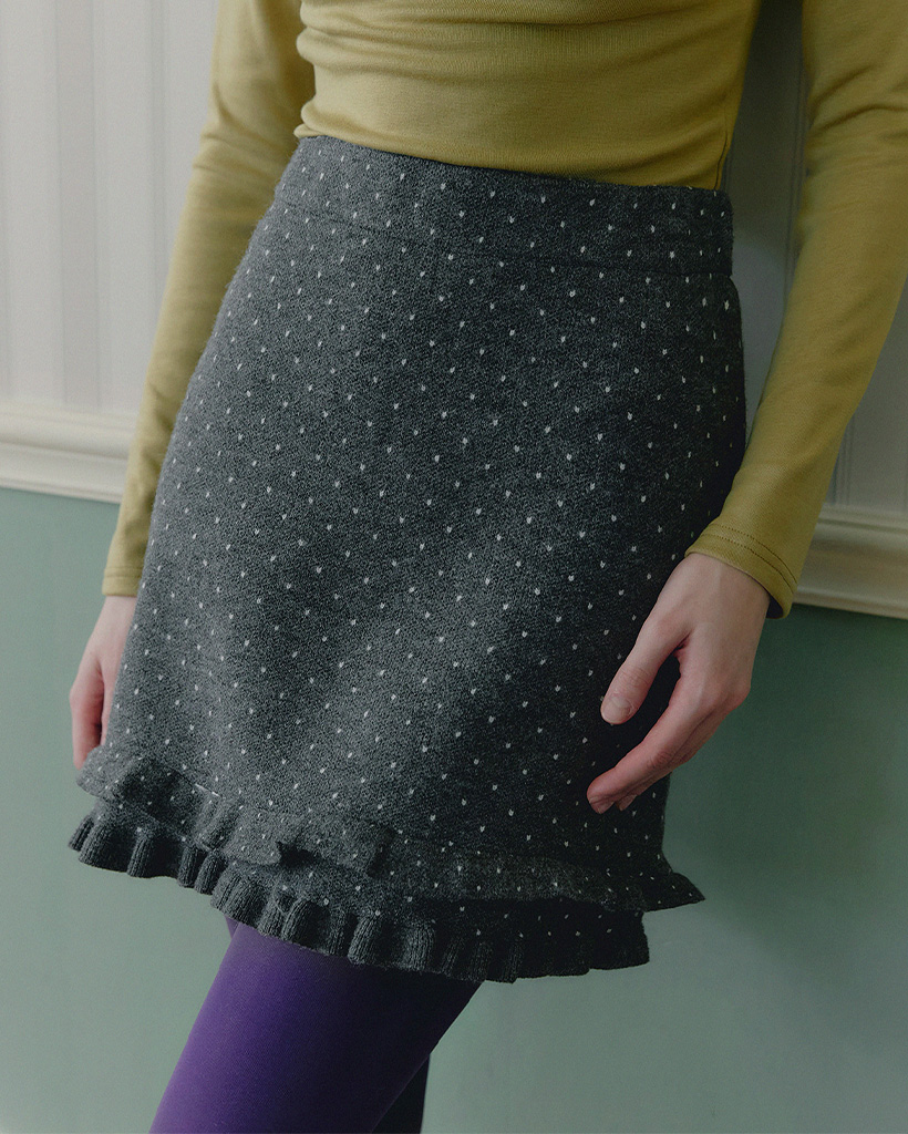 Monbe dot frill knit mini skirt