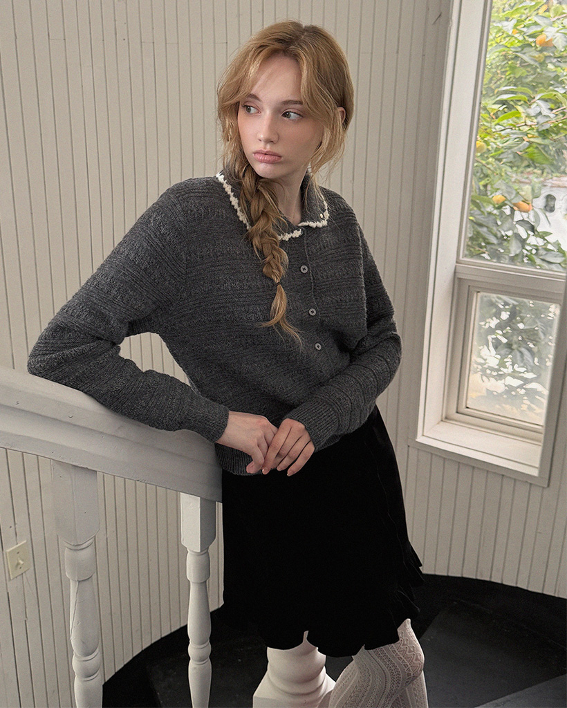 Molly Contrast Collar Pattern Knit Cardigan