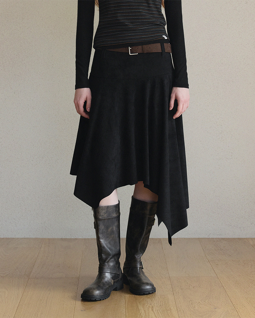 [Influencer pick] Aden Asymmetrical Suede Midi Skirt (with Belt Set)