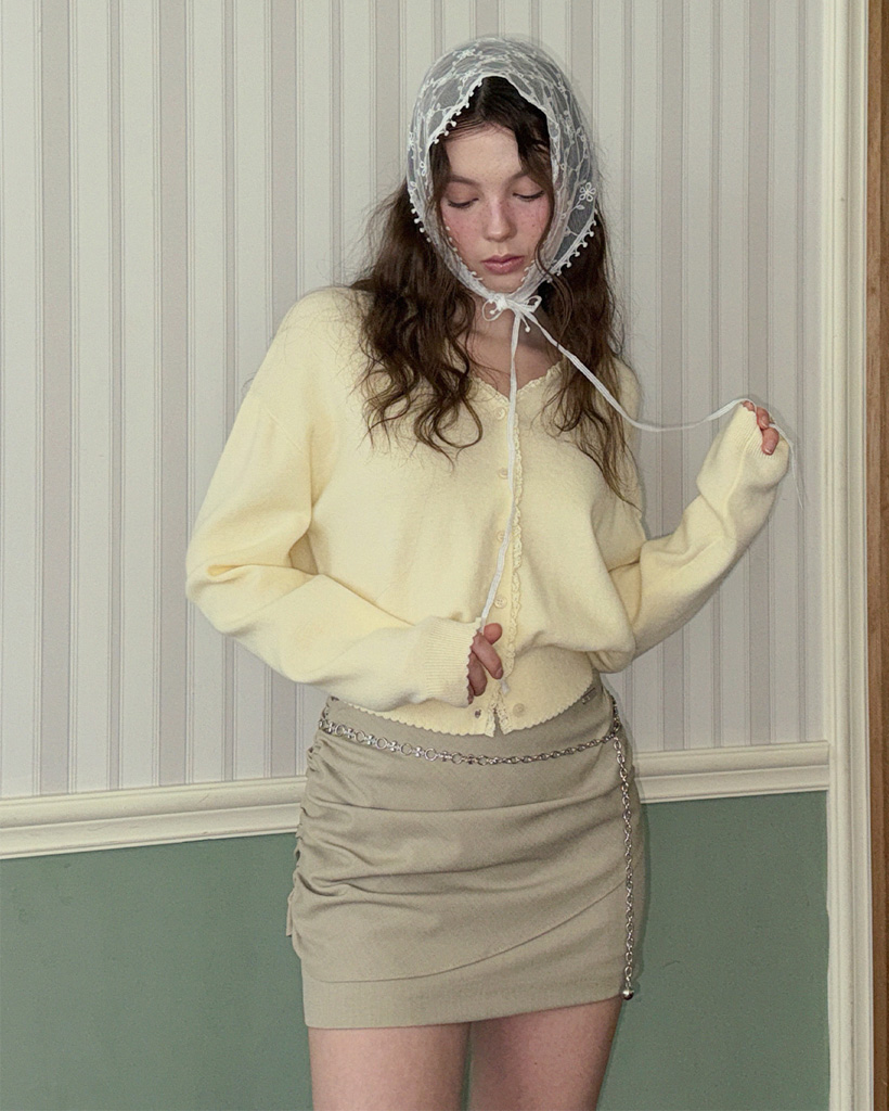 レースVネック長袖ニットカーディガン