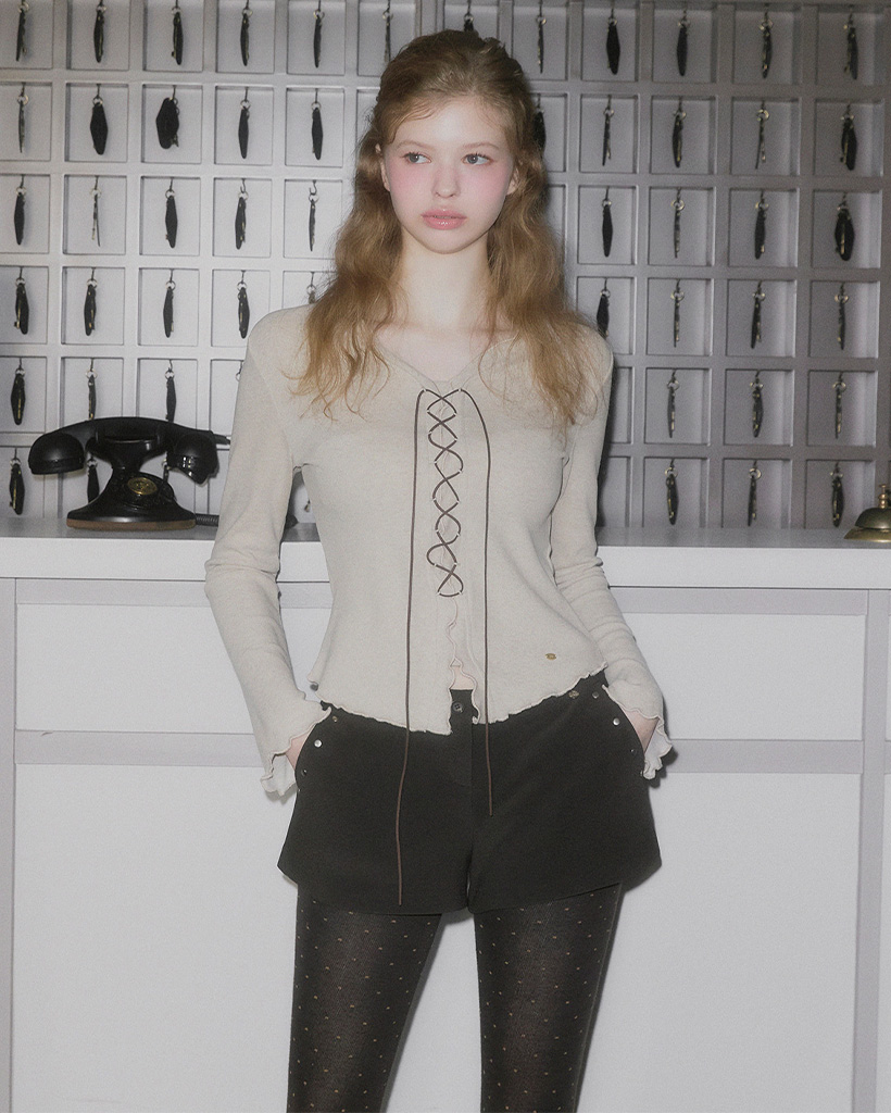 Tiver frill corset long-sleeve top