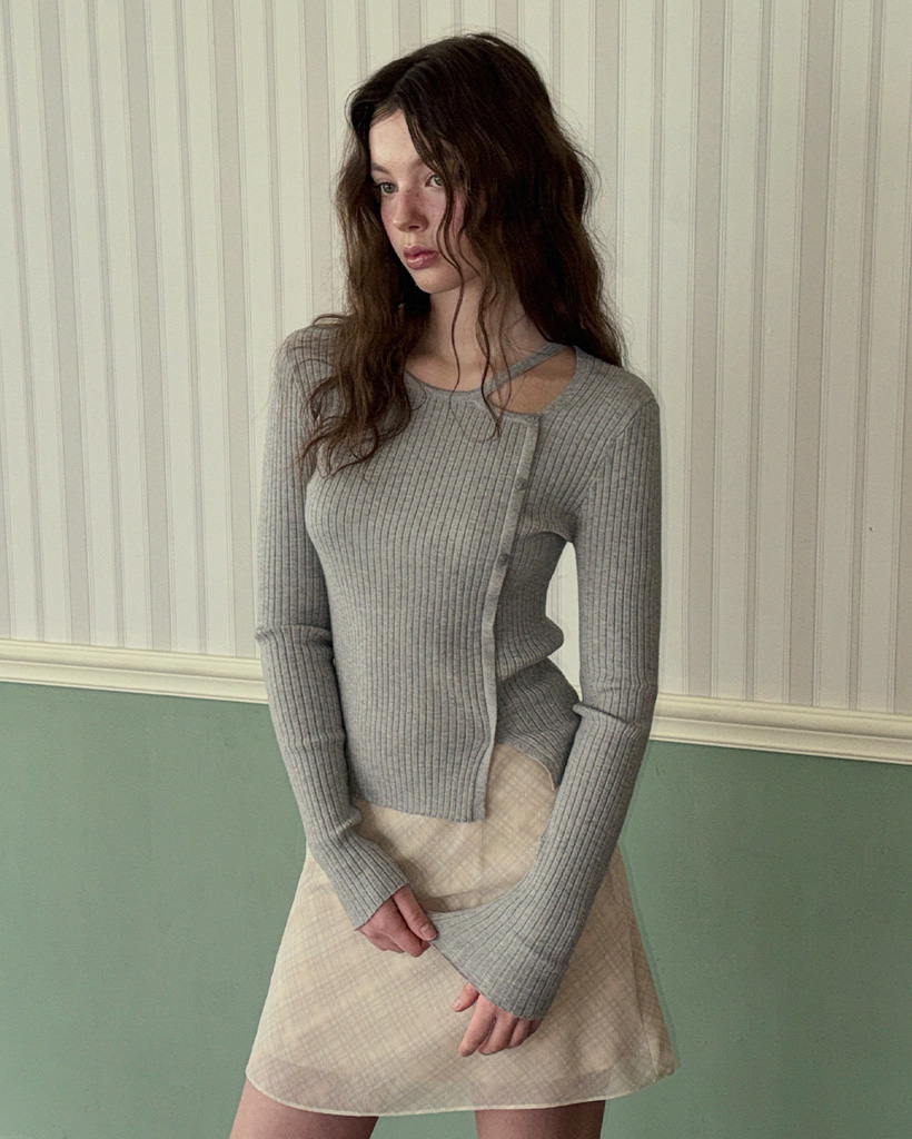 Marlon Asymmetrical Slit Button Long Sleeve Knit