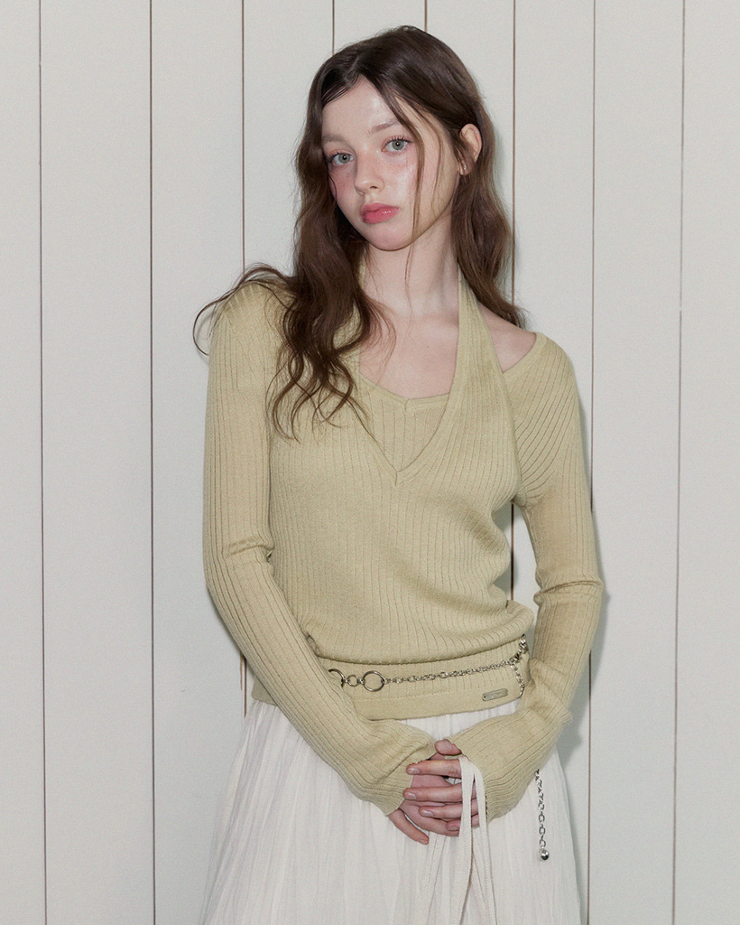 TSNUT Halter-Neck Layered Knit Top