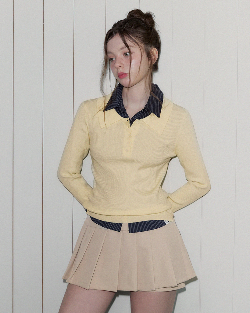 Hedge Collar Button Long Sleeve Knit