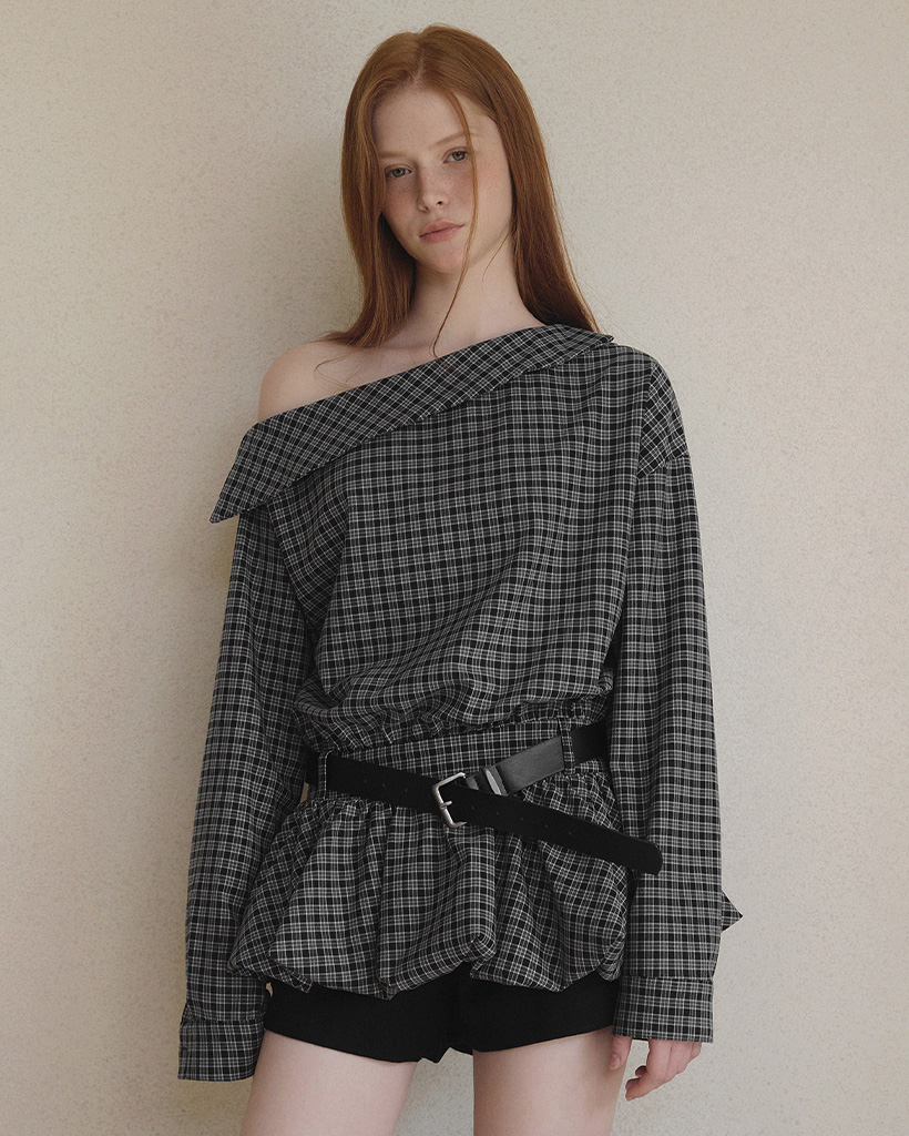 Forlip One-Shoulder Balloon Mini Dress (with Belt Set)