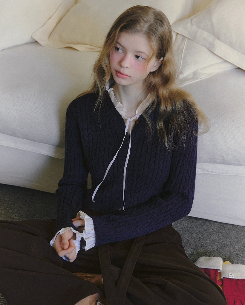 Monen Shirt-Mix Cable Knit Cardigan