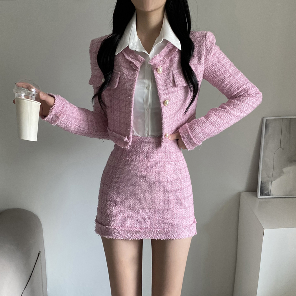 セットアップ ツイード風 クロップドジャケット ミニスカート GRL(グレイル)の「ツイードクロップド丈ジャケットXミニスカート