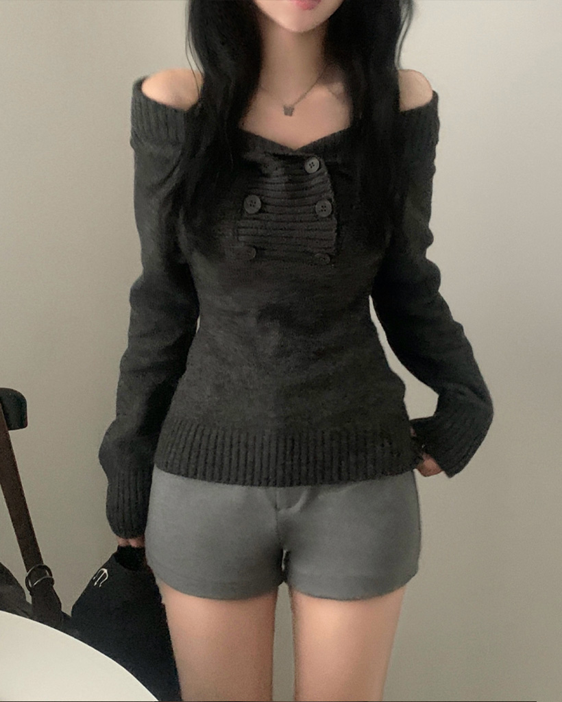 (3color) オフショルスリムニット