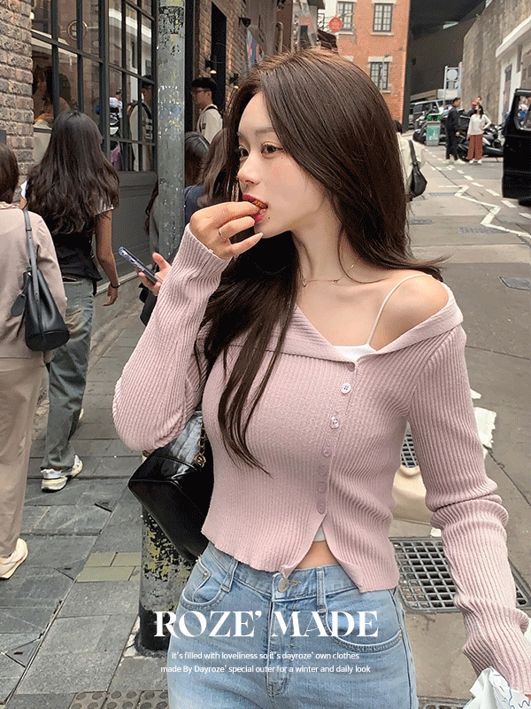 ウェーブトラックアシンメトリーグリッターカーディガン HEART LAME KNIT CARDIGAN TOP