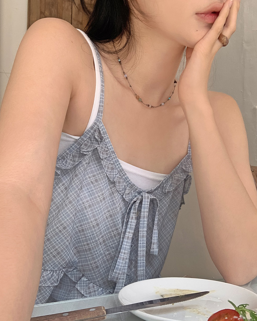 original] シフォンチェックフリルレイヤードキャミソール