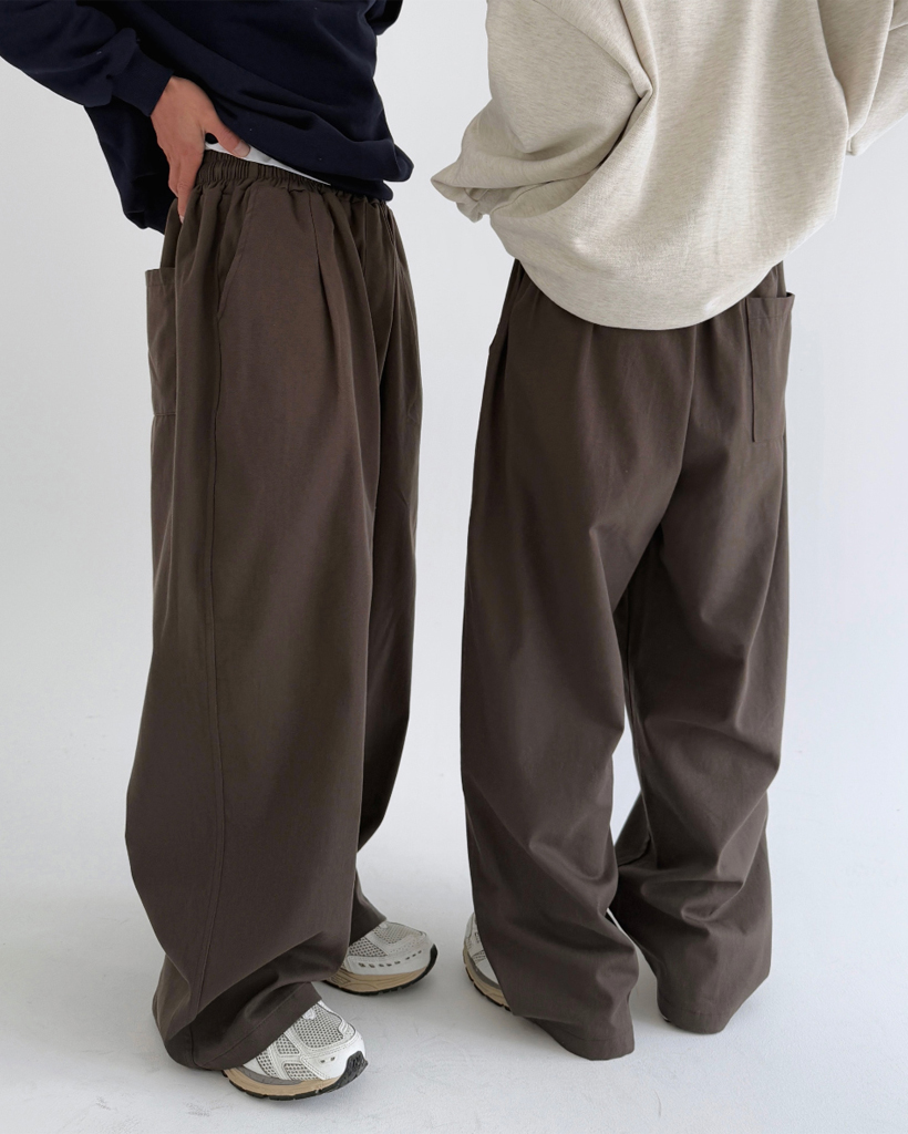 (UNISEX)タック入りワイドゴムパンツ