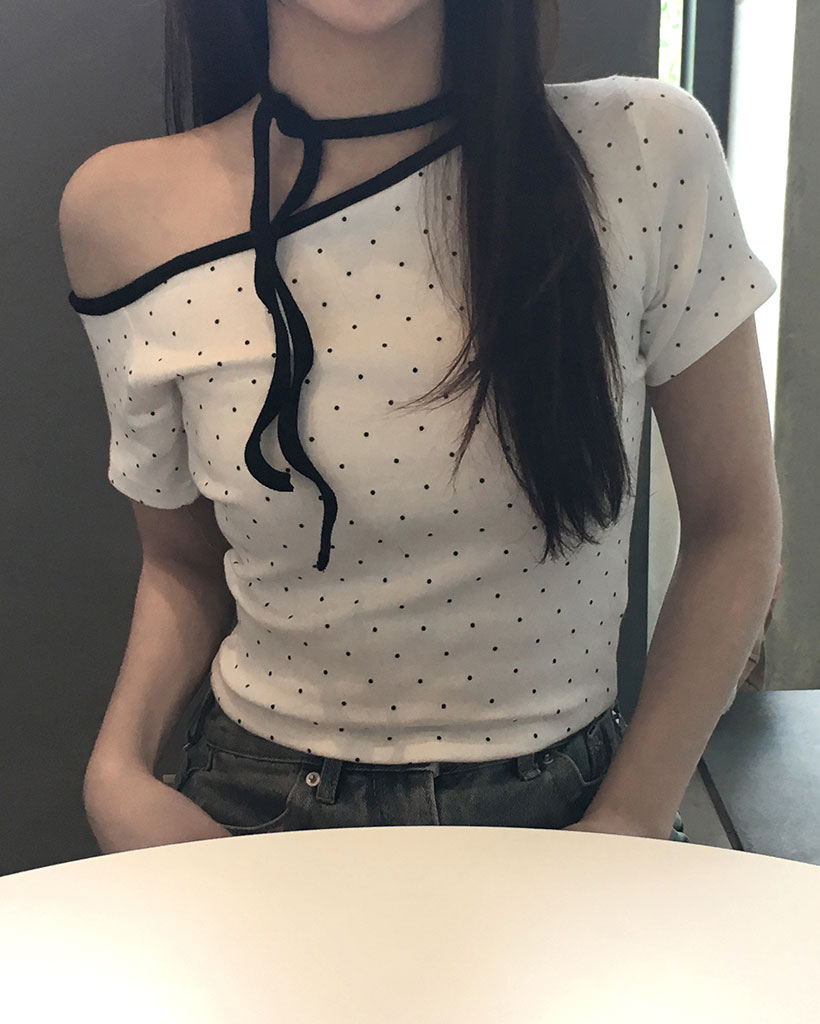 ドットワンショルダー半袖Tシャツ