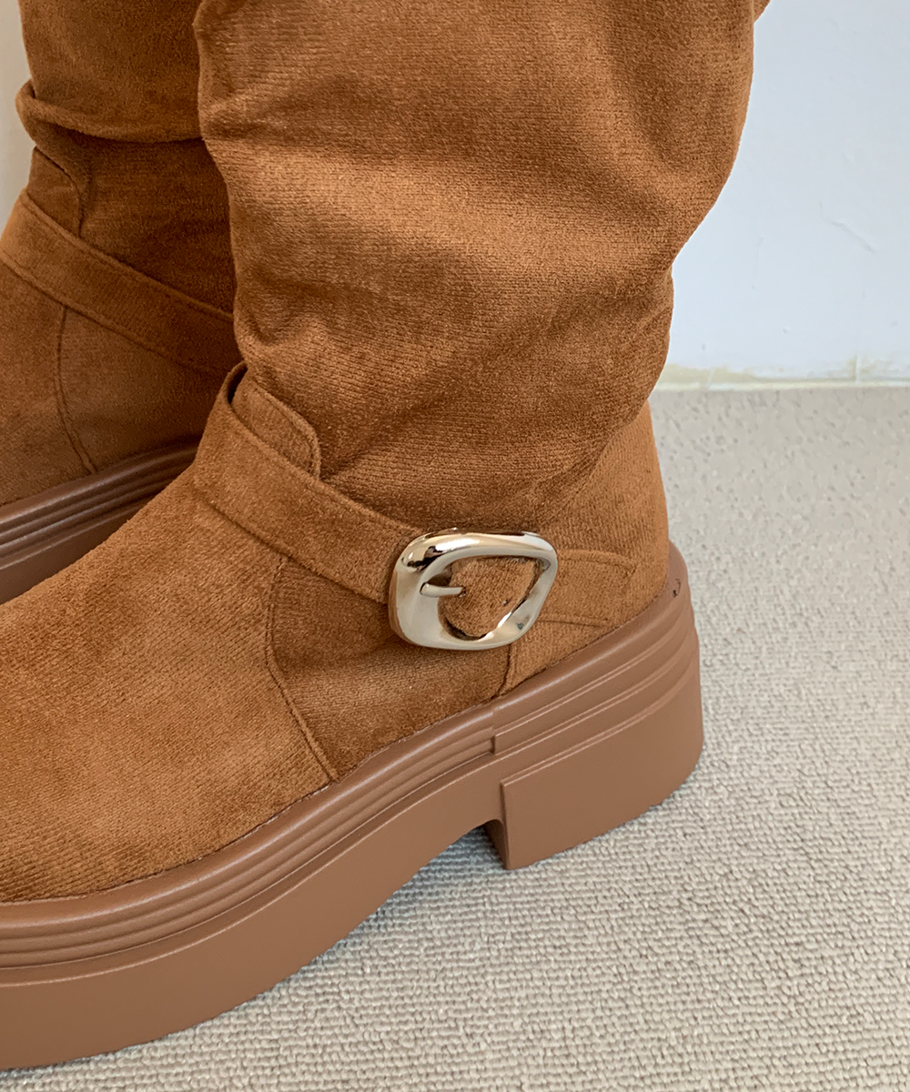 厚底バックルロングスエードブーツ | ファッション通販サイト NUGU