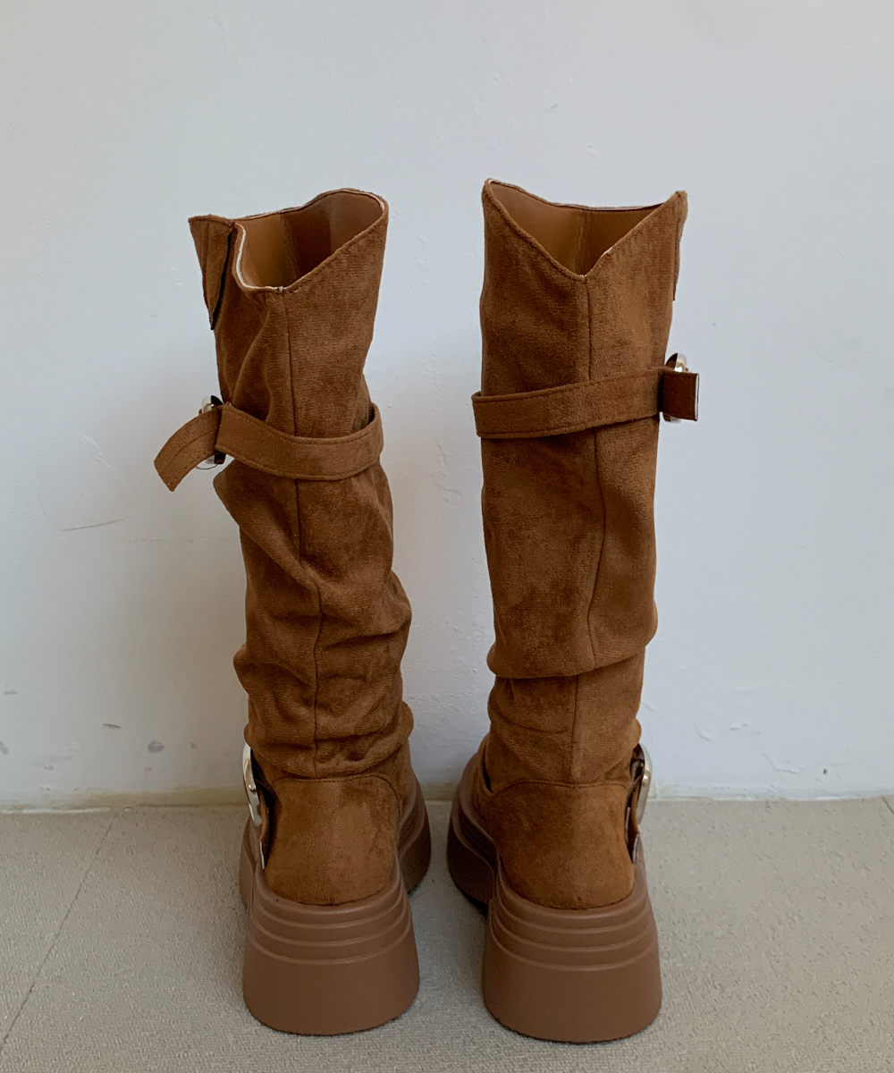 厚底バックルロングスエードブーツ | ファッション通販サイト NUGU