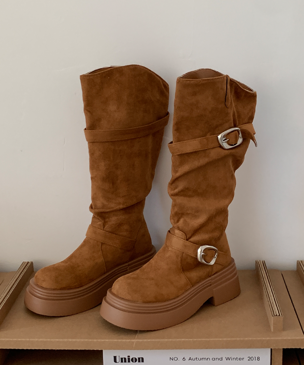 厚底バックルロングスエードブーツ | ファッション通販サイト NUGU