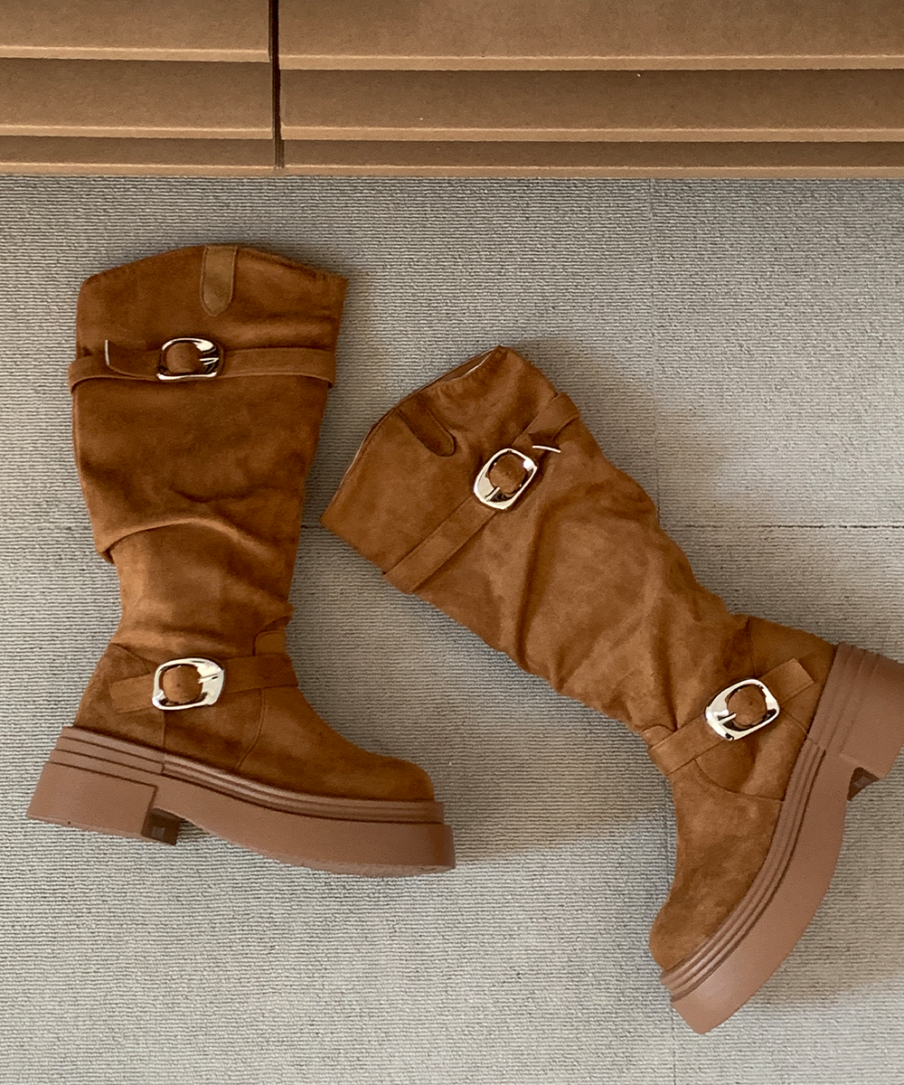 厚底バックルロングスエードブーツ | ファッション通販サイト NUGU
