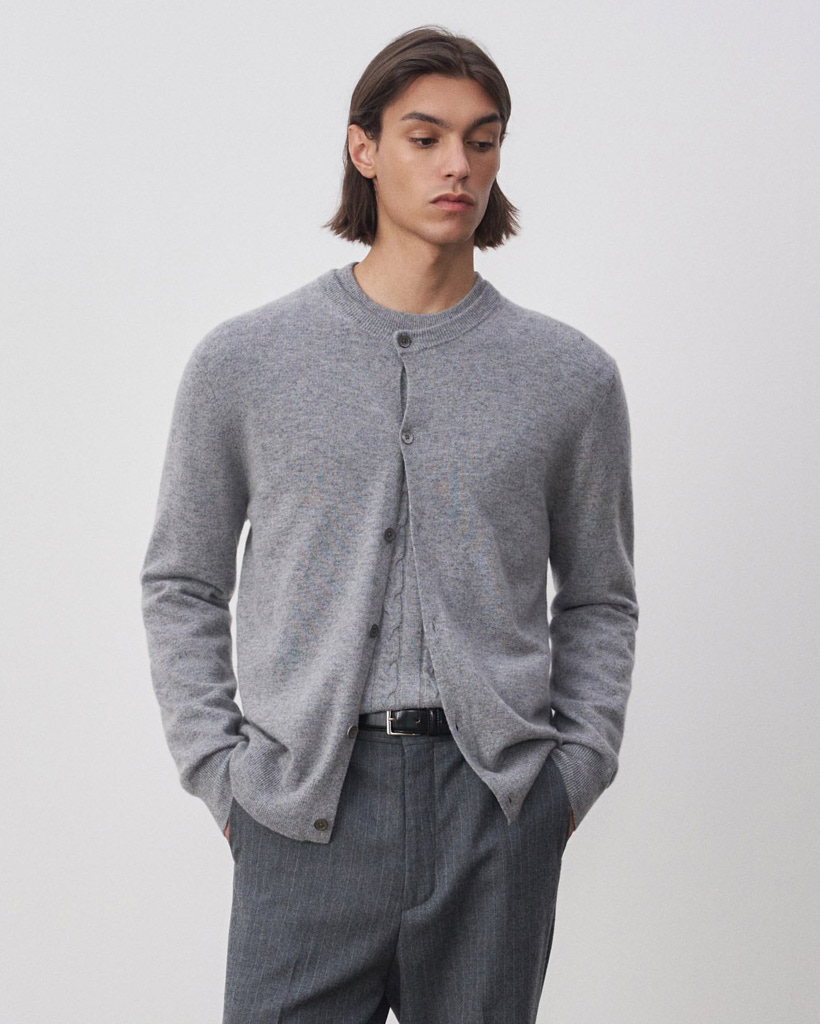 [UNISEX] Cashmere Essential Blend Round Neck Cardigan Grey