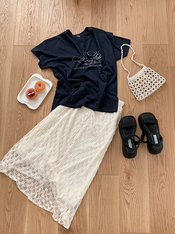 euw 花柄レース✖️メッシュ生地ロングスカートbrown Lace Ladies スカート 花柄レースフレアロングスカート