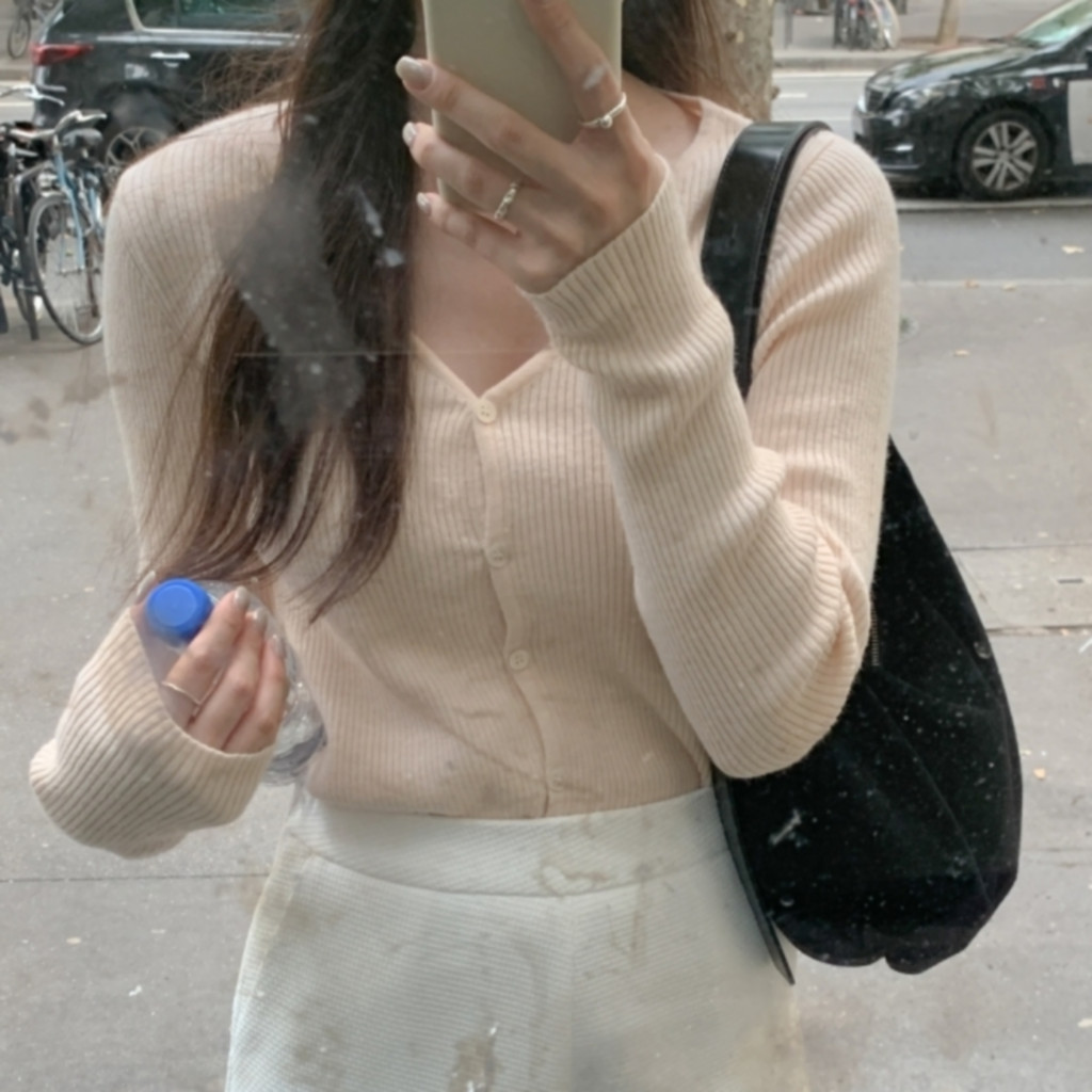 [original]Vネックリブカーディガン