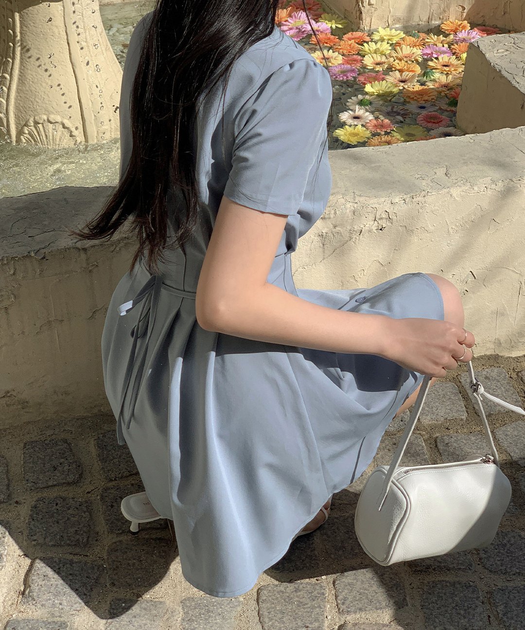 【オケージョン】[original/S-XL]タック入りストラップシャツワンピース