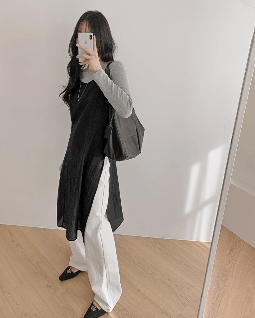 leur logette ルールロジェット 黒 ボリュームキャミワンピース leur