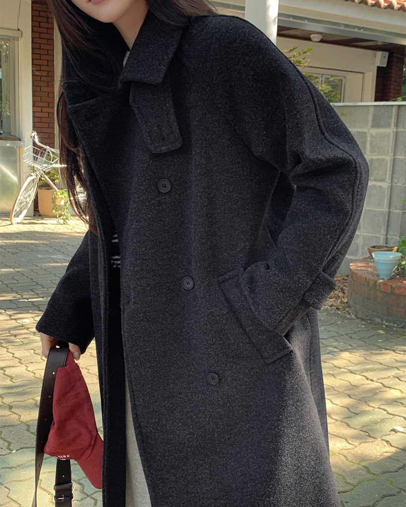 original] ハイネック ビジョ ダブル ウール オーバーフィット ロング