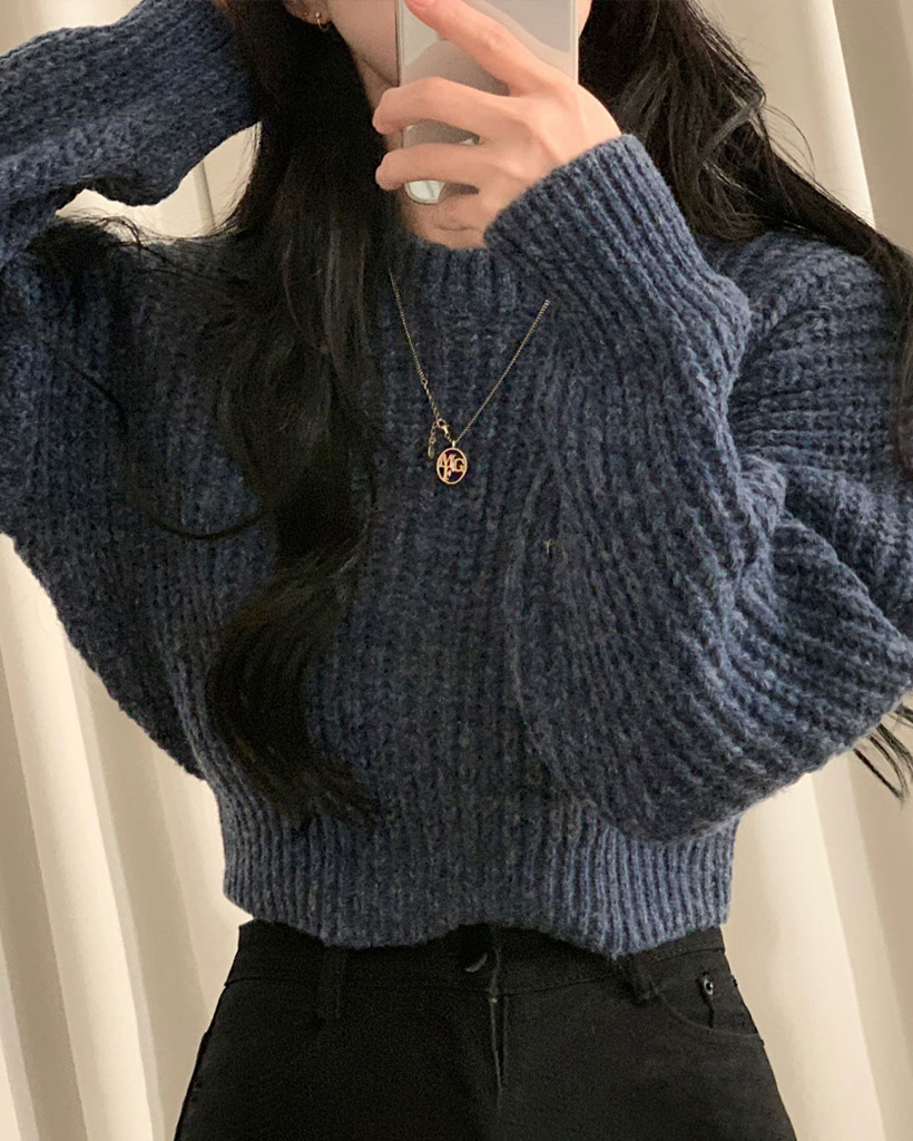 [8color] [脚長効果] ミックスカラー 畦編み クロップドニット