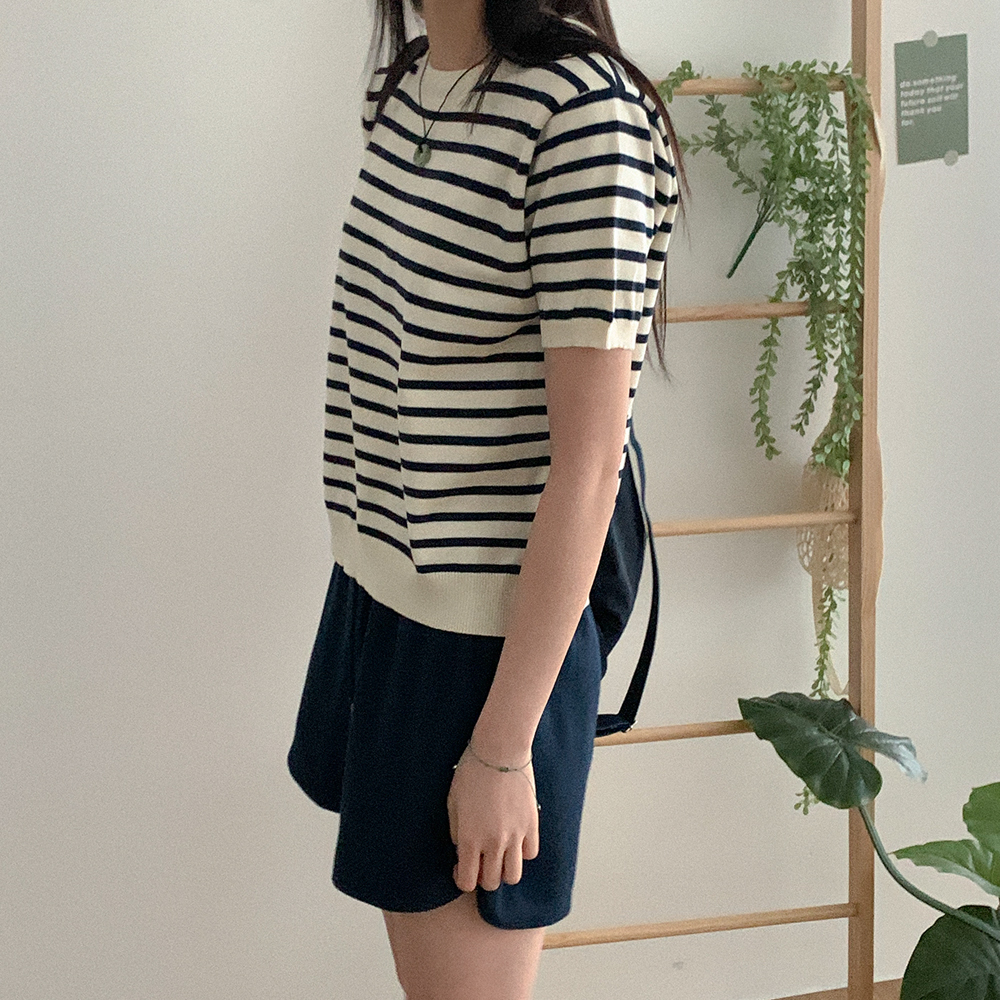 【新品】定価42,900円　ハナエモリ　五泉ニット　半袖ニット　ボーダー 新品】定価42,900円 ハナエモリ 五泉ニット 半袖ニット ボーダー