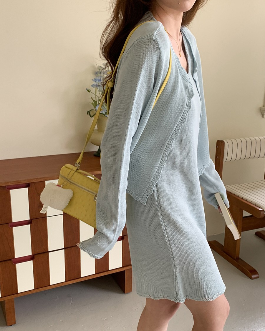 4color)(set)レースノースリーブニットワンピース & カーディガン
