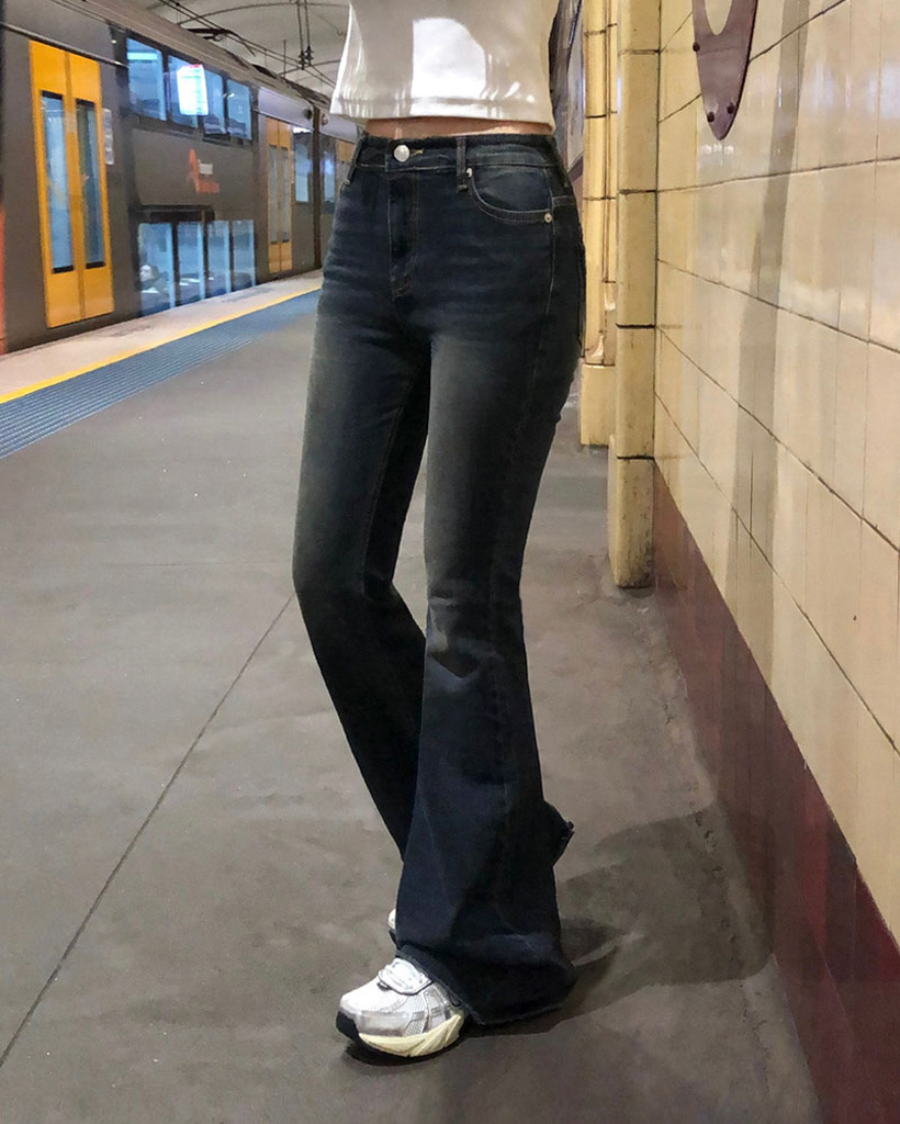 ORIGINAL) バックポケット、ローライズフレアデニムパンツ