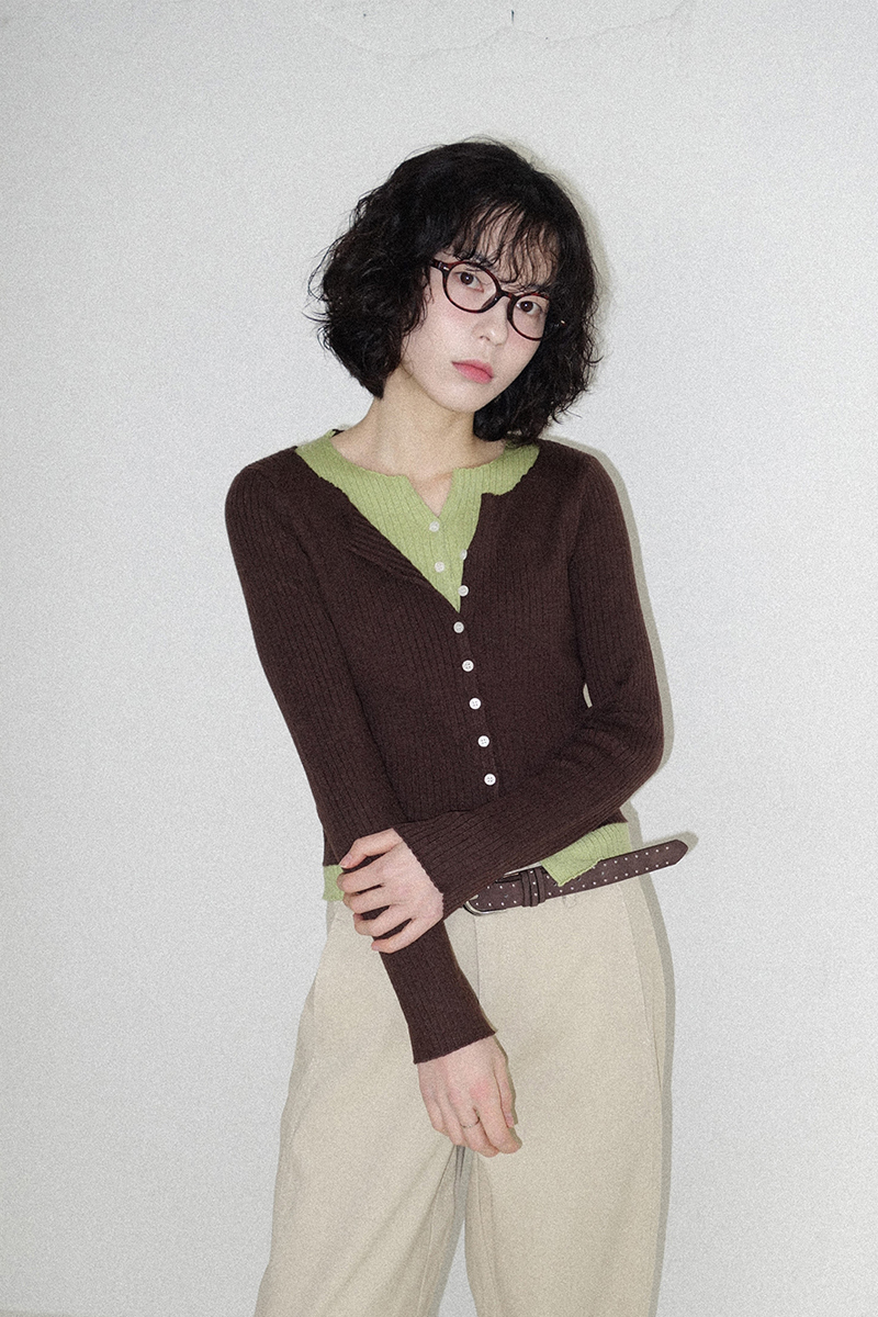 バイカラーレイヤード風カーディガン